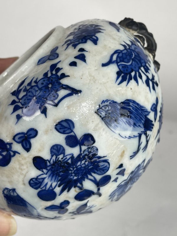 解放后 青花折枝花鸟纹水盂 - 图6