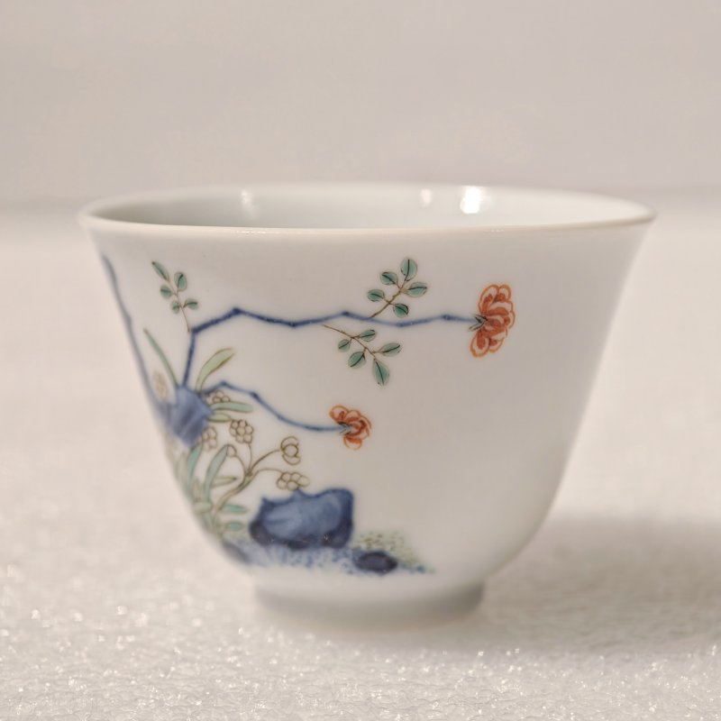 清康熙 五彩兰花花神杯 - 图5