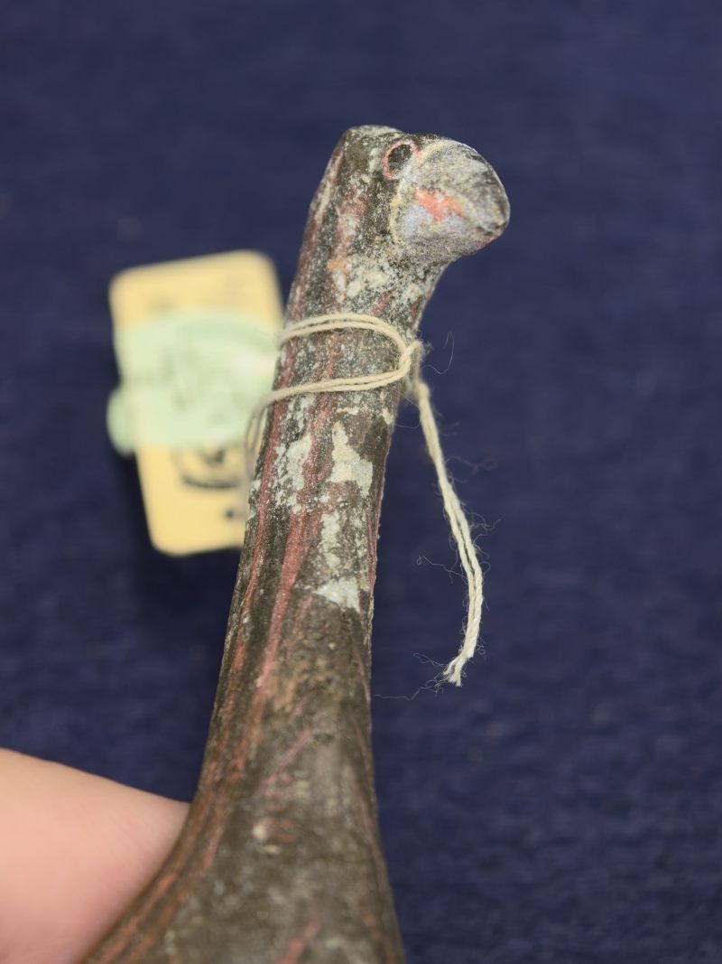 西汉 彩绘灰陶鸟形酒壶、耳杯、长柄勺一组五件 - 图33