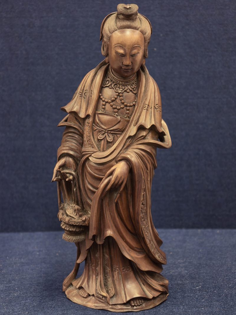 清 木雕鱼篮观音立像 - 图5