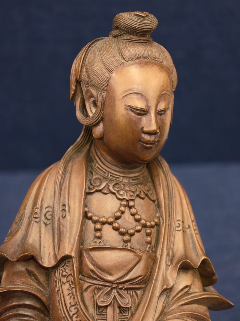 清 木雕鱼篮观音立像 - 图8