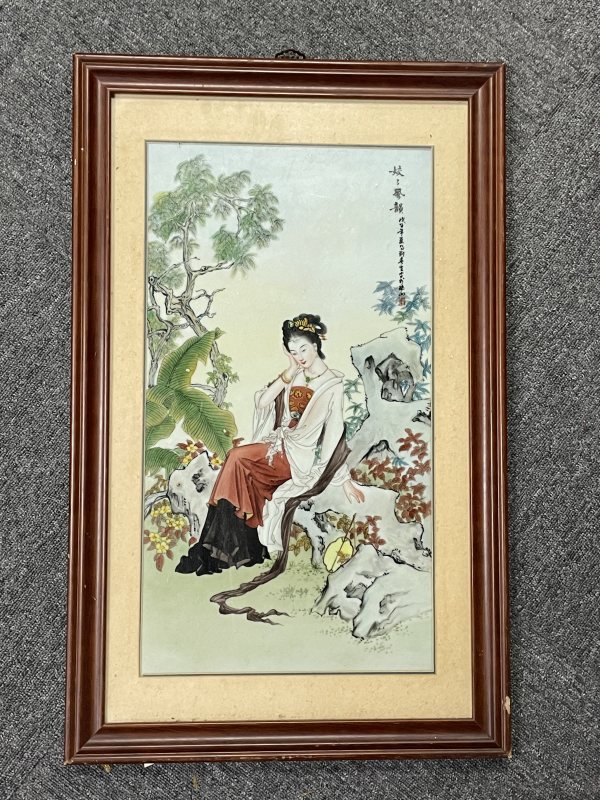 解放后 粉彩人物图瓷板
