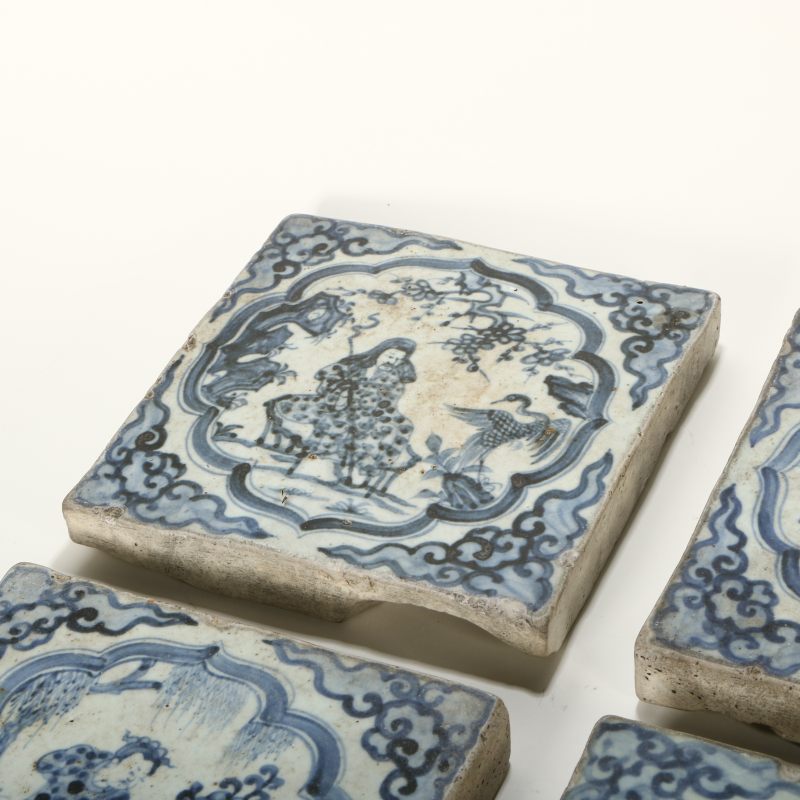 明代 青花人物砖一组四块 - 图3