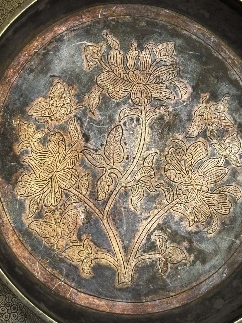 銀鎏金仙鶴花蝶紋盞和盞托一套 - 图4