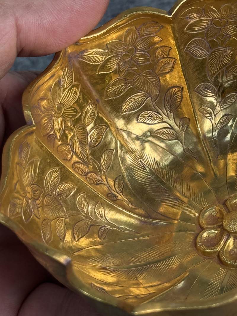 金質花鳥紋六角杯連托 - 图11