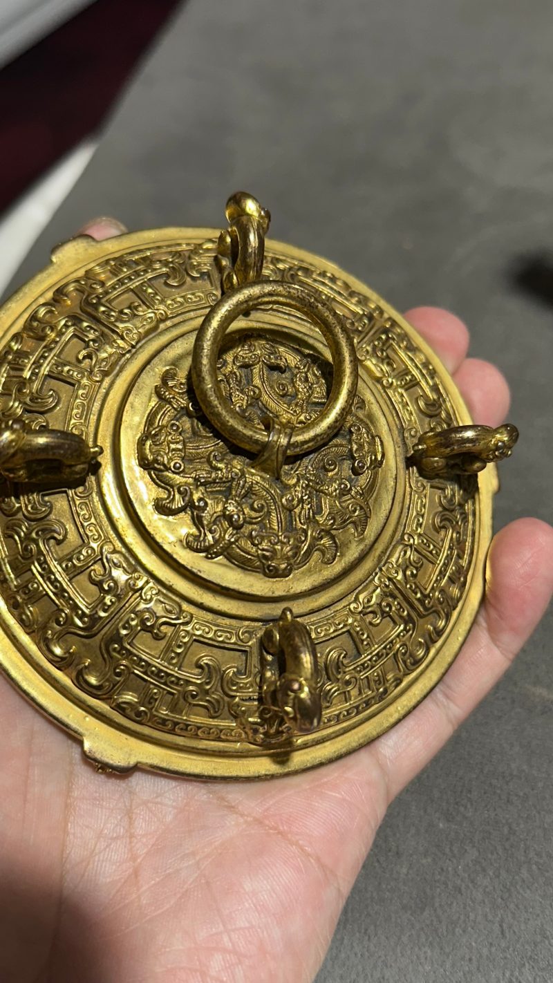 清乾隆 铜鎏金龙耳豆 - 图7