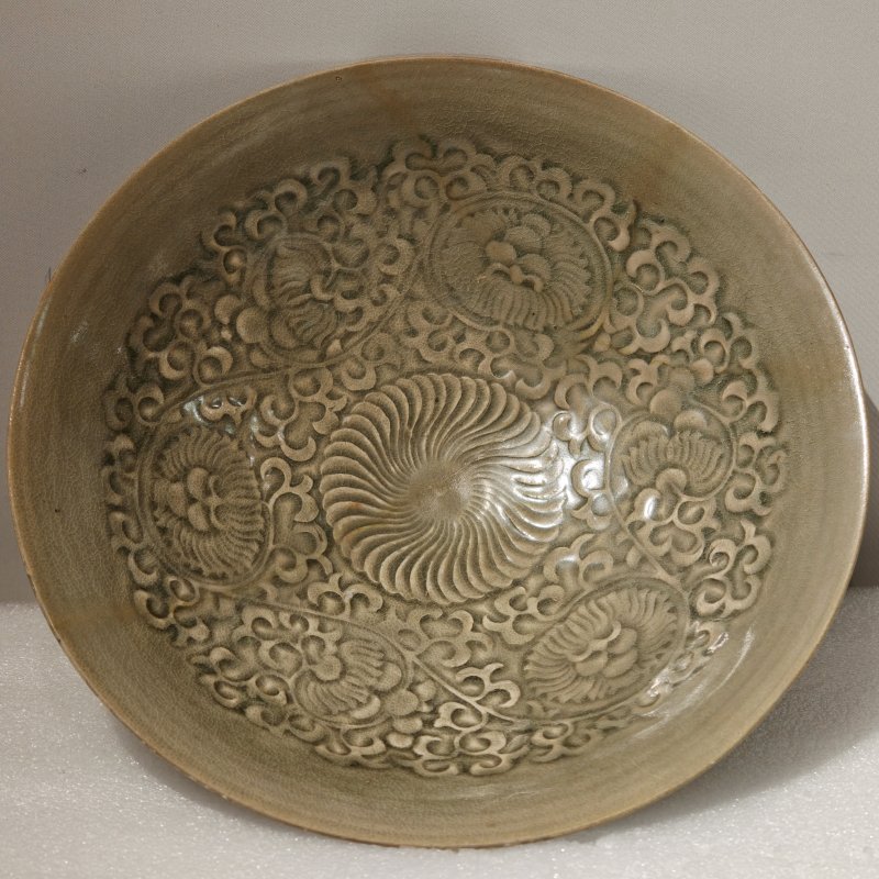 宋至金 耀州窑青釉印花大碗 - 图2