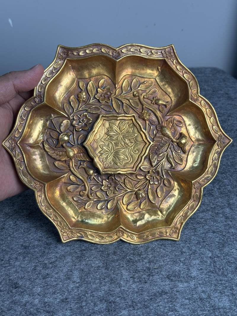 金質花鳥紋六角杯連托 - 图16