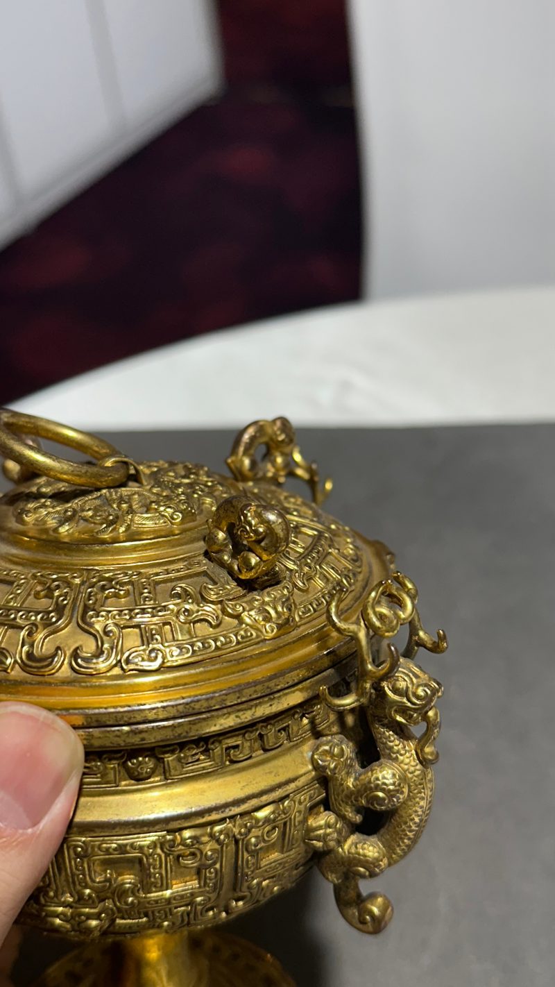 清乾隆 铜鎏金龙耳豆 - 图13