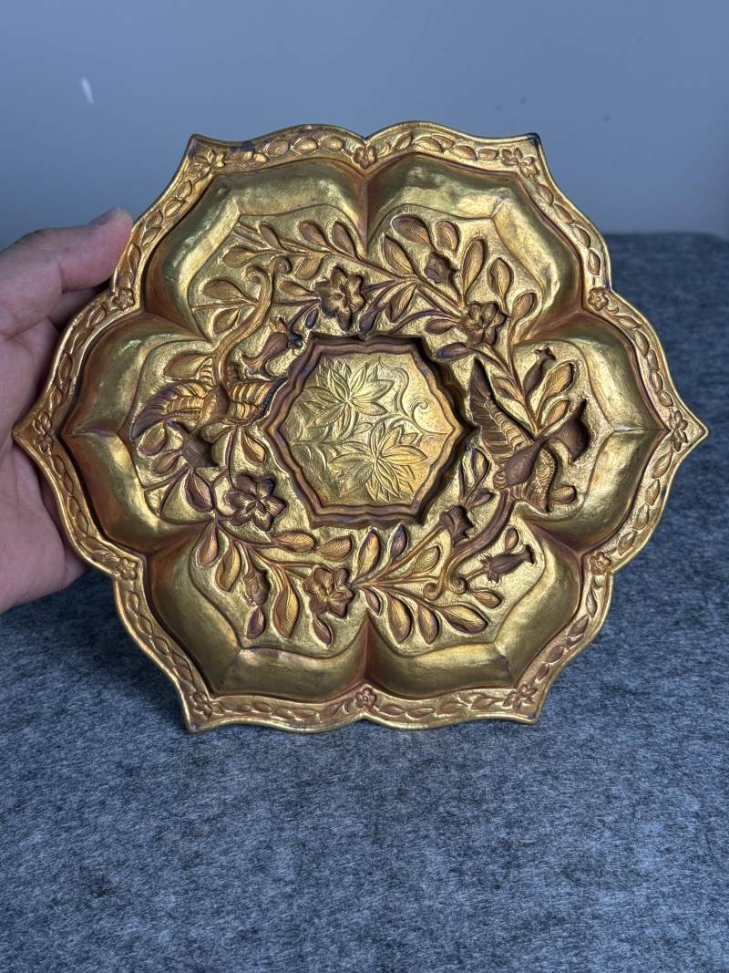 金質花鳥紋六角杯連托 - 图17