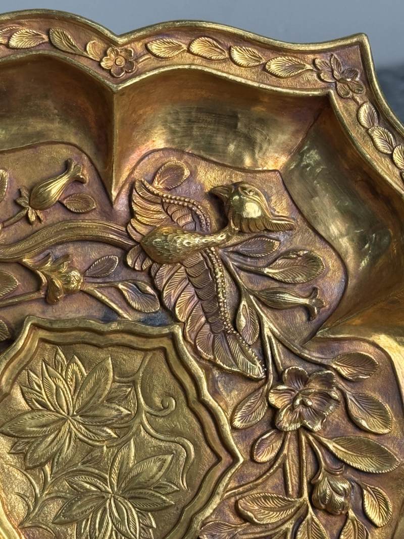 金質花鳥紋六角杯連托 - 图18
