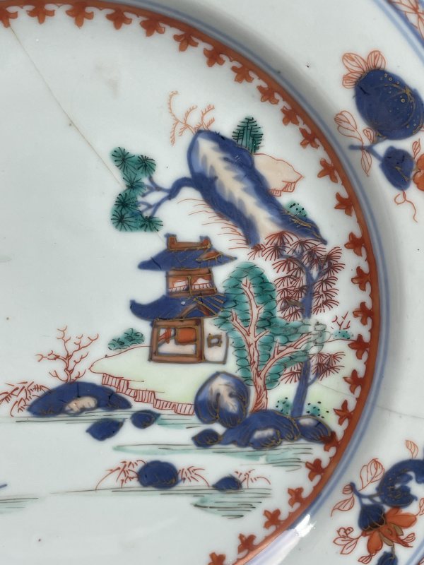 清乾隆 青花加彩山水纹盘 - 图3