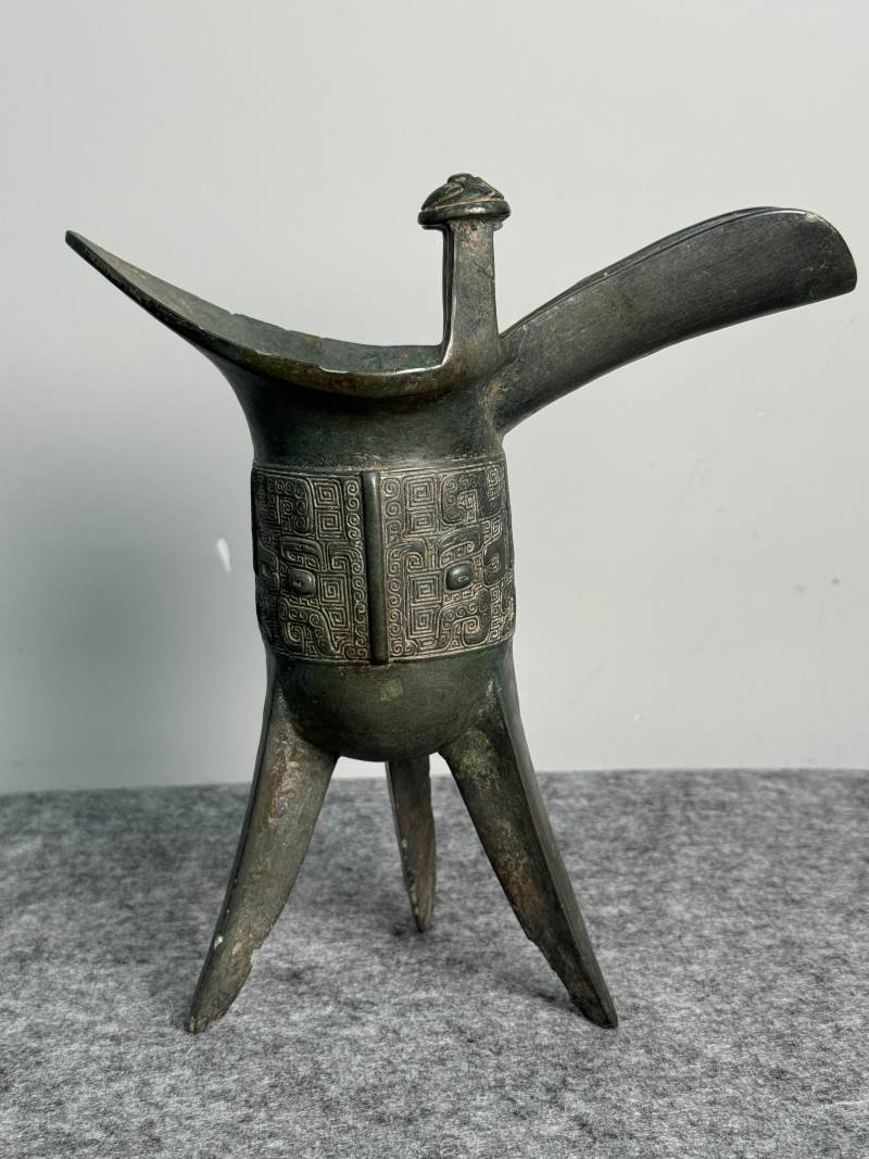 青銅「天父」獸面紋爵杯 - 图5