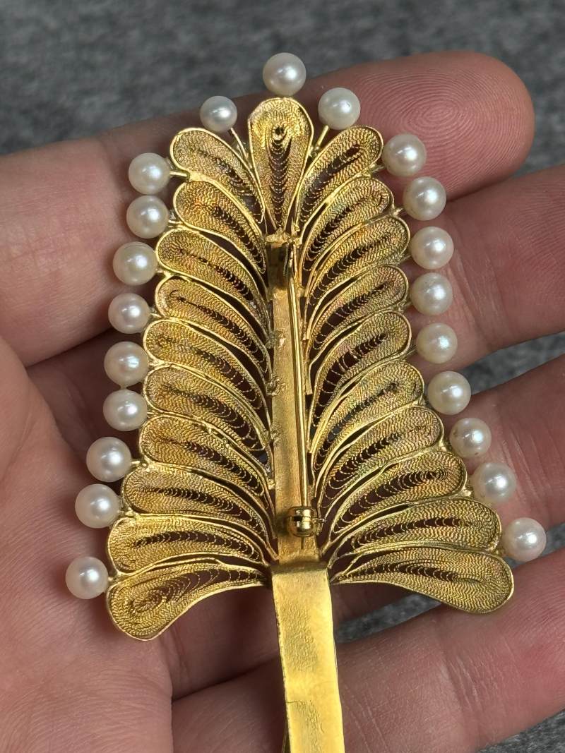 金質嵌珍珠髮簪 - 图6