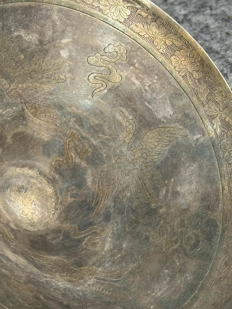 銀鎏金仙鶴花蝶紋盞和盞托一套 - 图13
