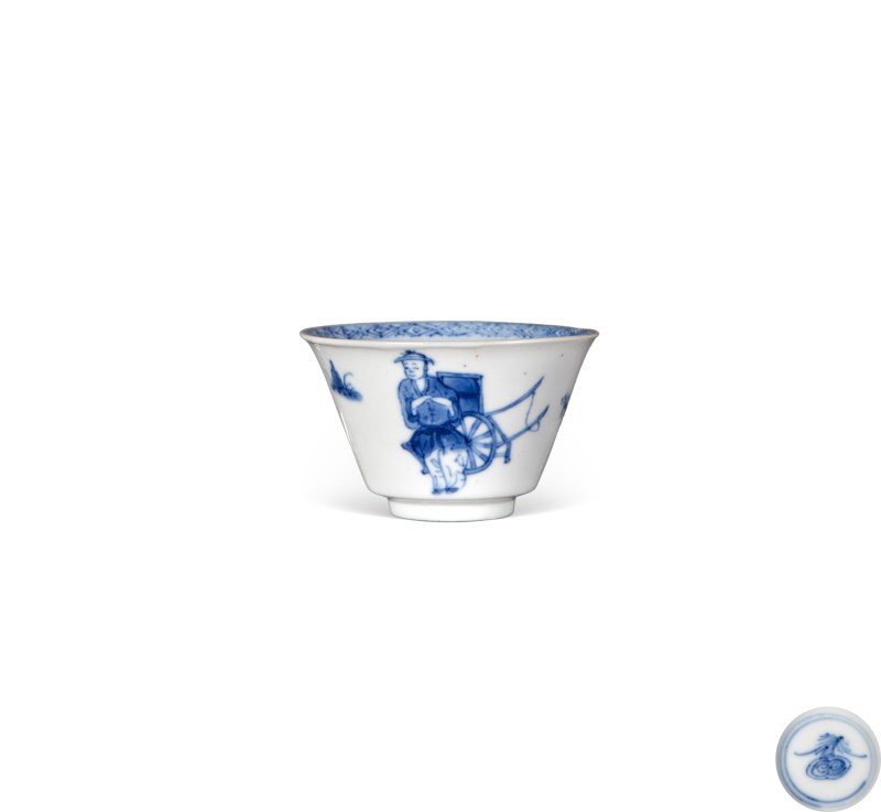    清康熙 青花士子赴京图杯