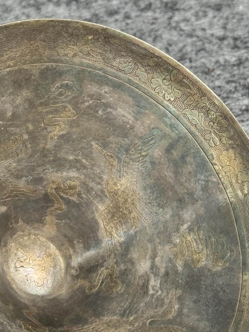 銀鎏金仙鶴花蝶紋盞和盞托一套 - 图14