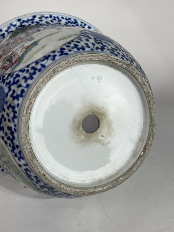民国 青花开光粉彩人物纹花盆 - 图8