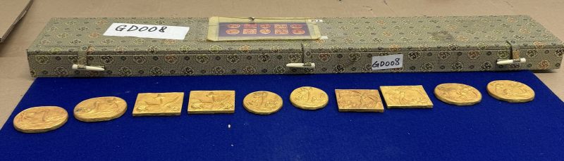 元-明 金質荷塘圖帶板一套十件 - 图2