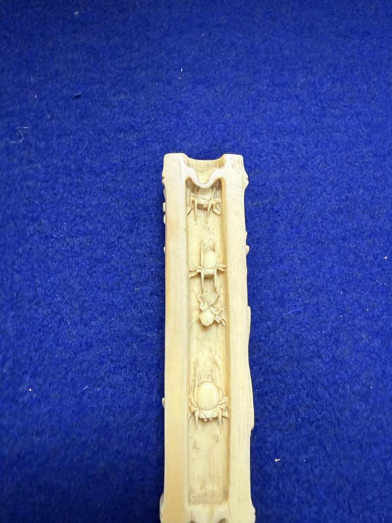 清中期 牙雕花蟲紋紙鎮一對 - 图10