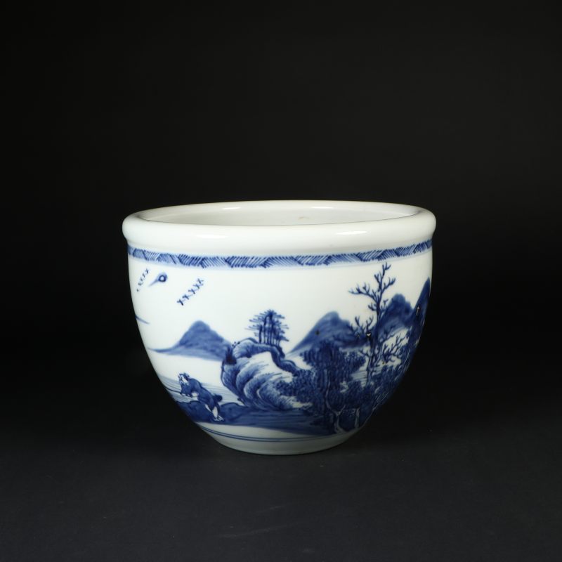 清代 青花通景山水纹卷缸 - 图4