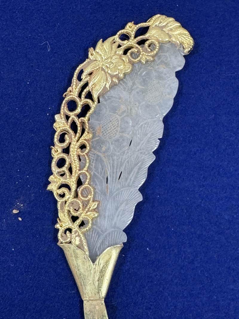 金質鑲白玉向日葵紋髮簪和金質網格紋鐲各一對 - 图19