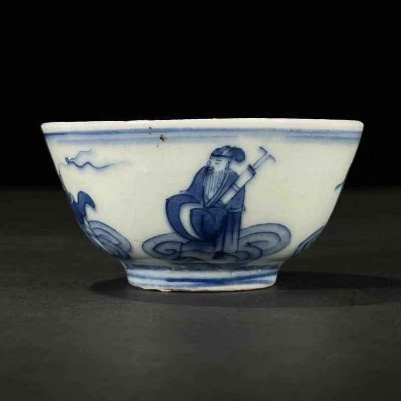 清道光 青花人物故事纹杯 - 图2