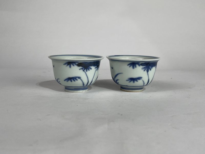 解放后 青花花鸟纹小杯一对 - 图3