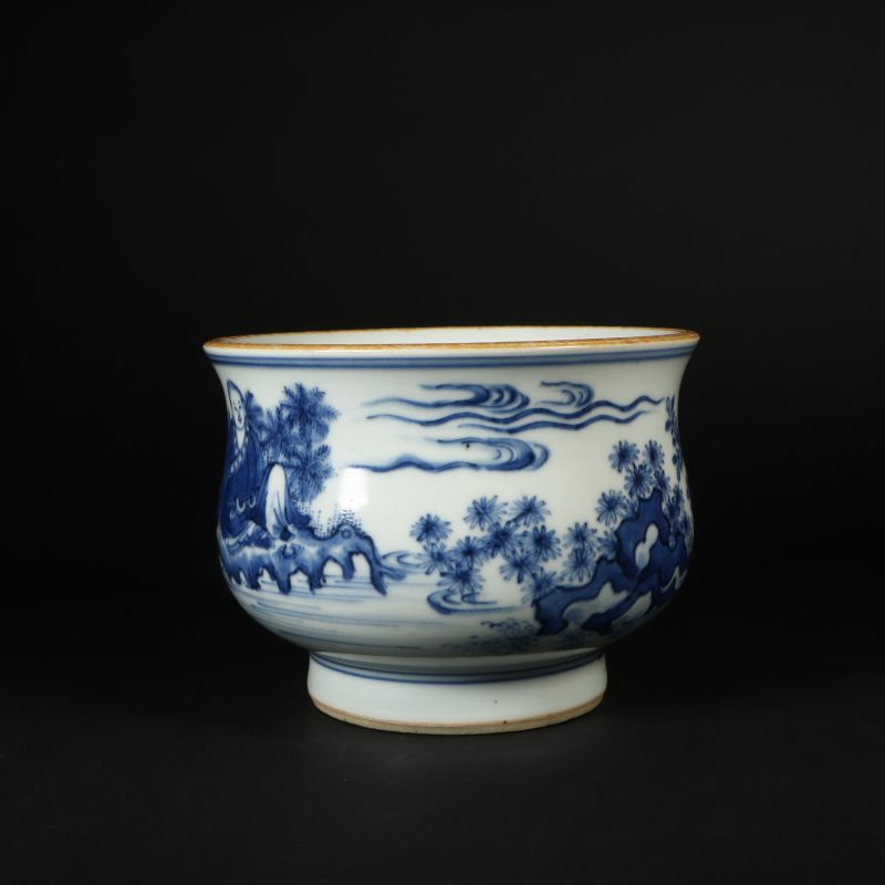 清代 青花罗汉图香炉 - 图2