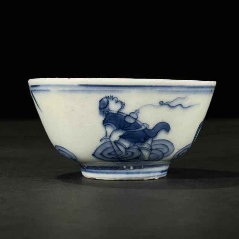 清道光 青花人物故事纹杯 - 图3
