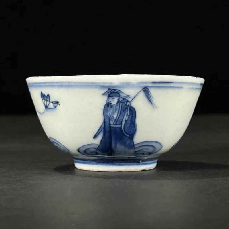 清道光 青花人物故事纹杯 - 图4