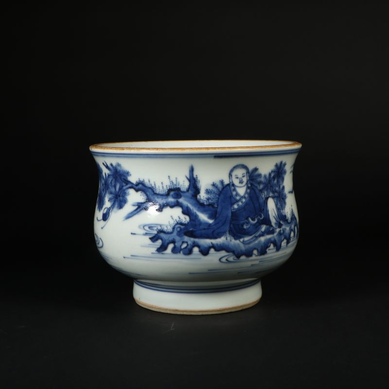 清代 青花罗汉图香炉 - 图3