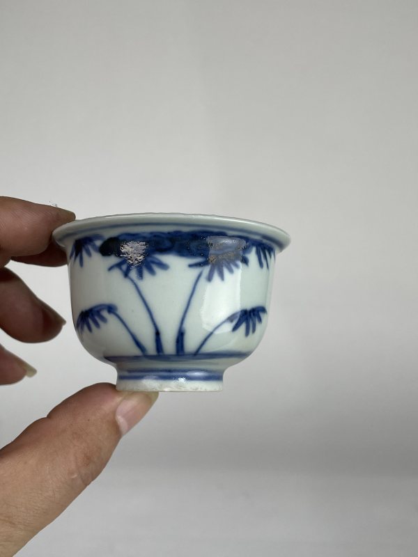 解放后 青花花鸟纹小杯一对 - 图5