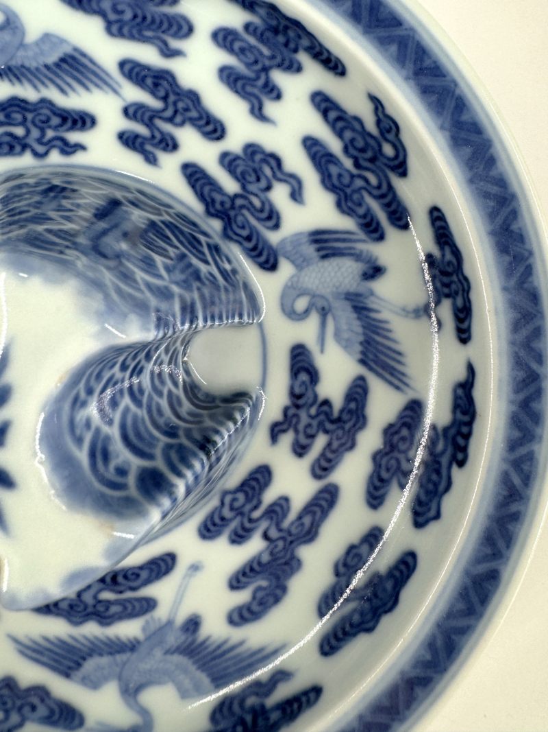清乾隆 青花海水云鹤纹爵托 - 图9