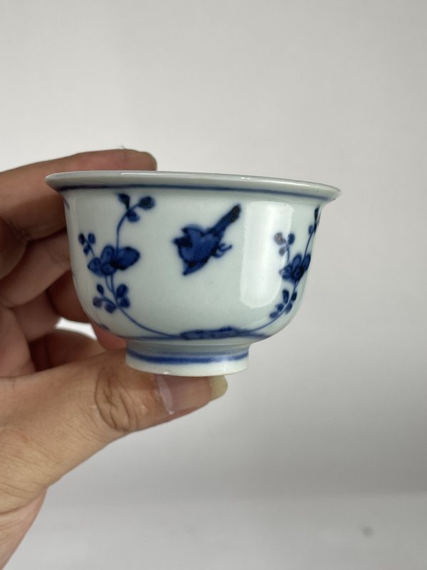 解放后 青花花鸟纹小杯一对 - 图6