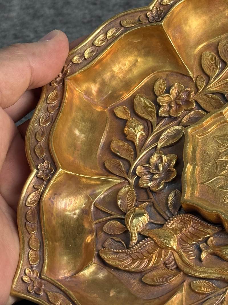 金質花鳥紋六角杯連托 - 图22