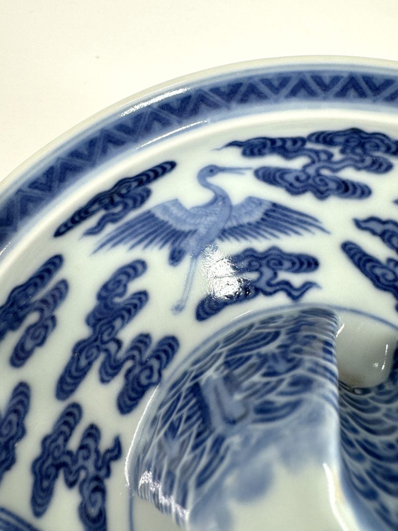 清乾隆 青花海水云鹤纹爵托 - 图12