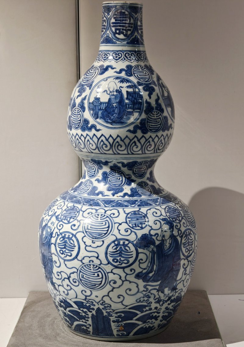 明嘉靖 青花仙人祝寿图大葫芦瓶 - 图2