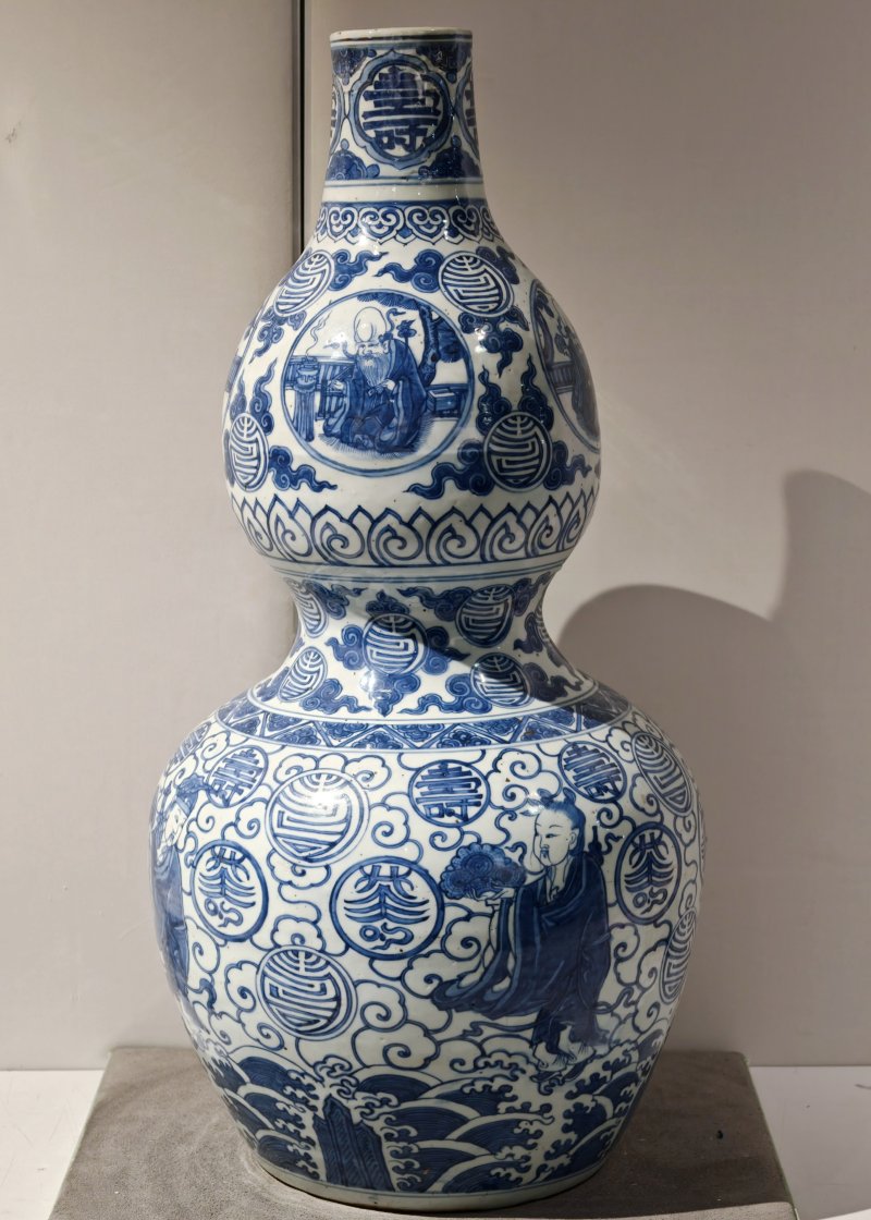 明嘉靖 青花仙人祝寿图大葫芦瓶 - 图4