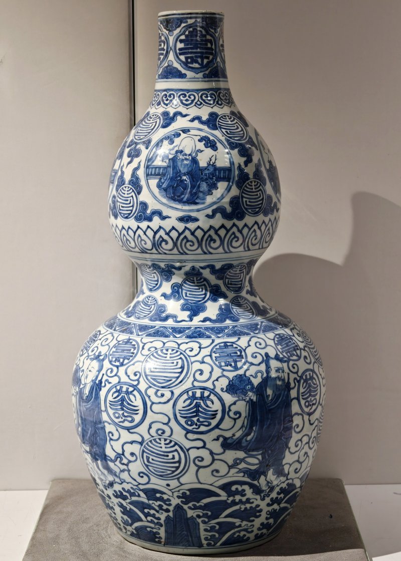 明嘉靖 青花仙人祝寿图大葫芦瓶 - 图5