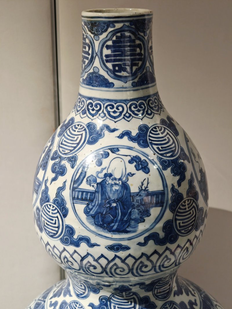 明嘉靖 青花仙人祝寿图大葫芦瓶 - 图7