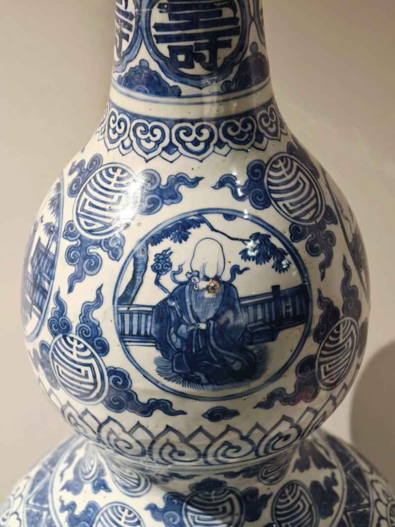 明嘉靖 青花仙人祝寿图大葫芦瓶 - 图9