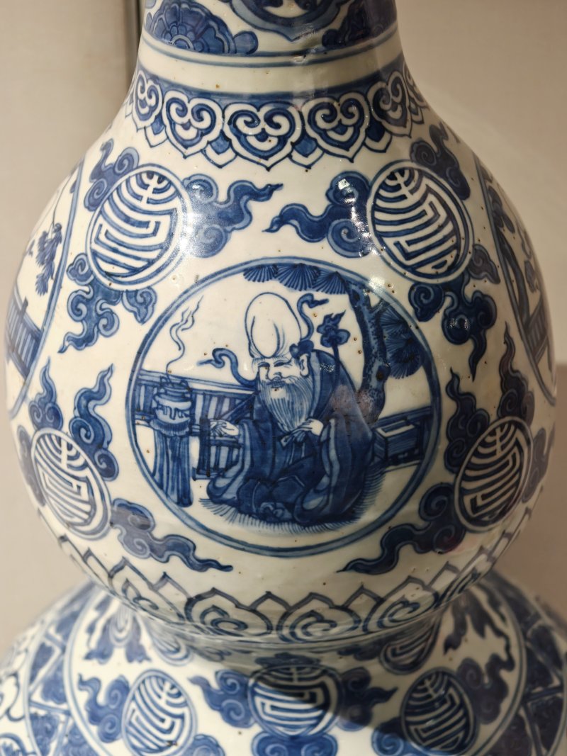 明嘉靖 青花仙人祝寿图大葫芦瓶 - 图8