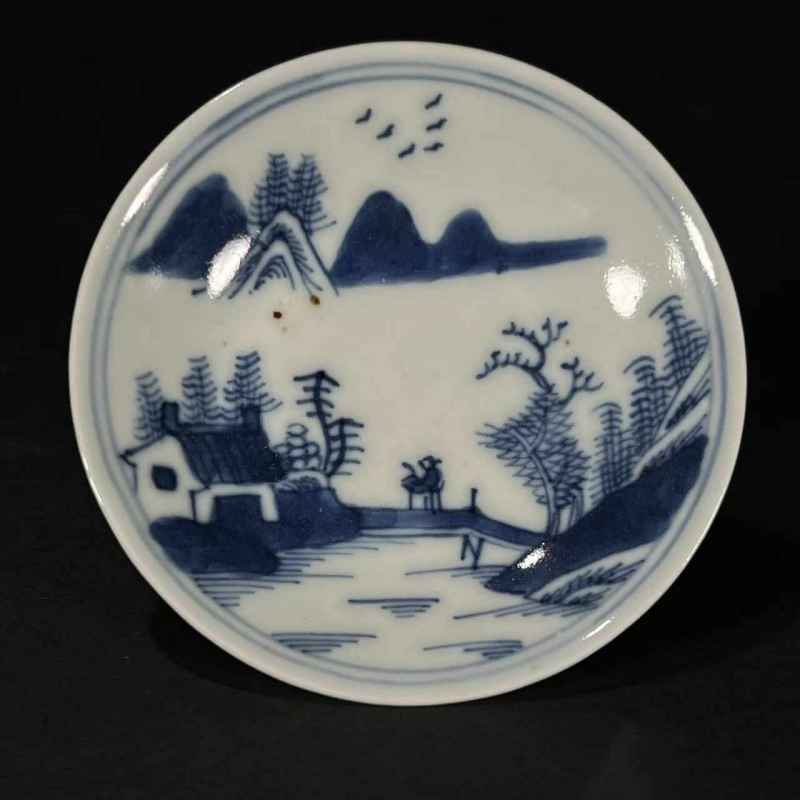 清嘉庆 青花山水纹碟