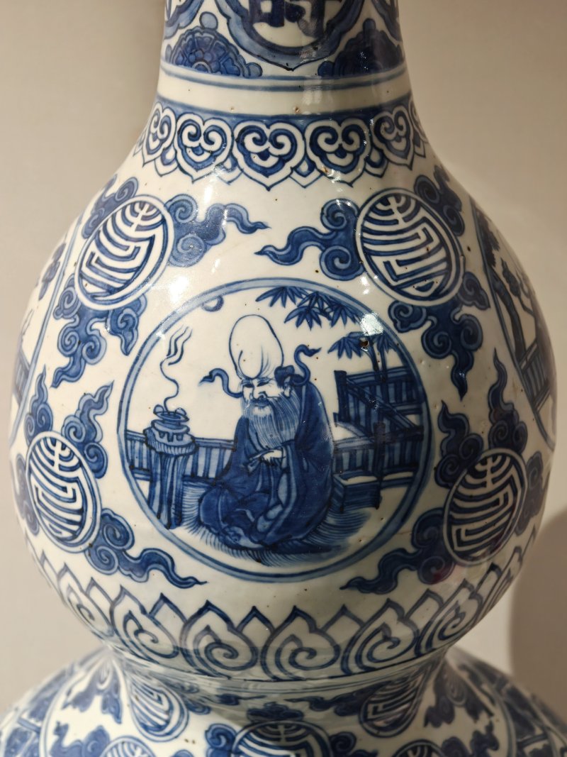 明嘉靖 青花仙人祝寿图大葫芦瓶 - 图10