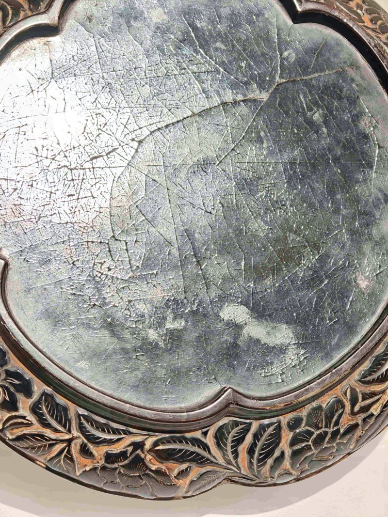 元 剔黑绶带鸟牡丹纹花口盘 - 图7
