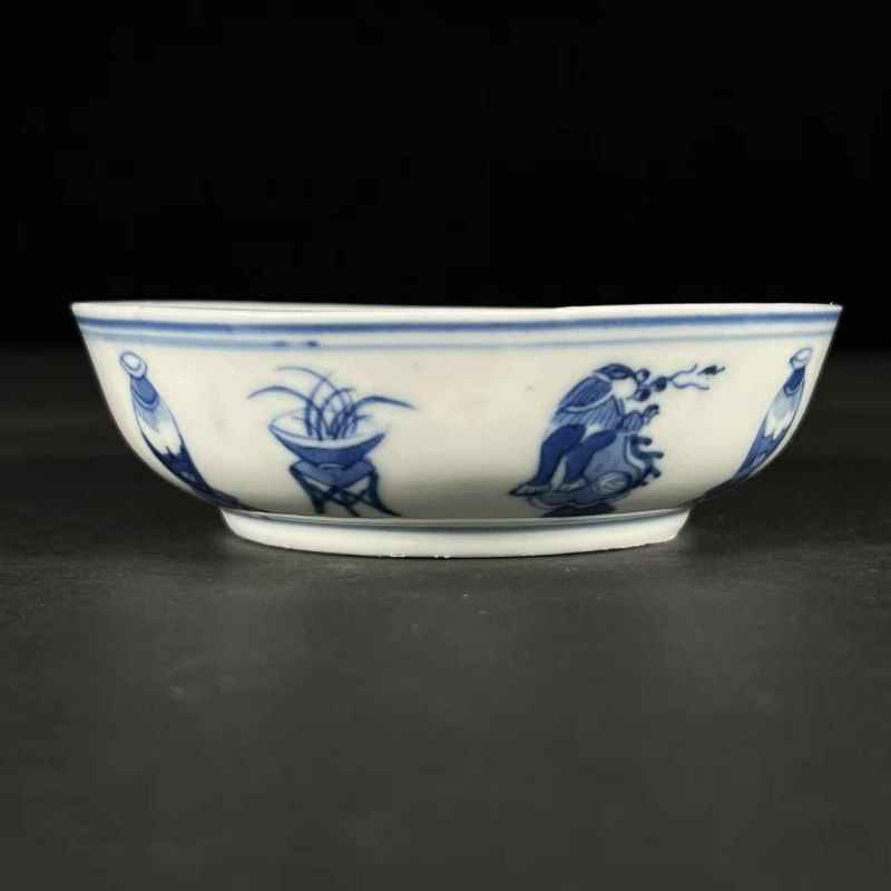 清晚期 青花博古图盘 - 图3