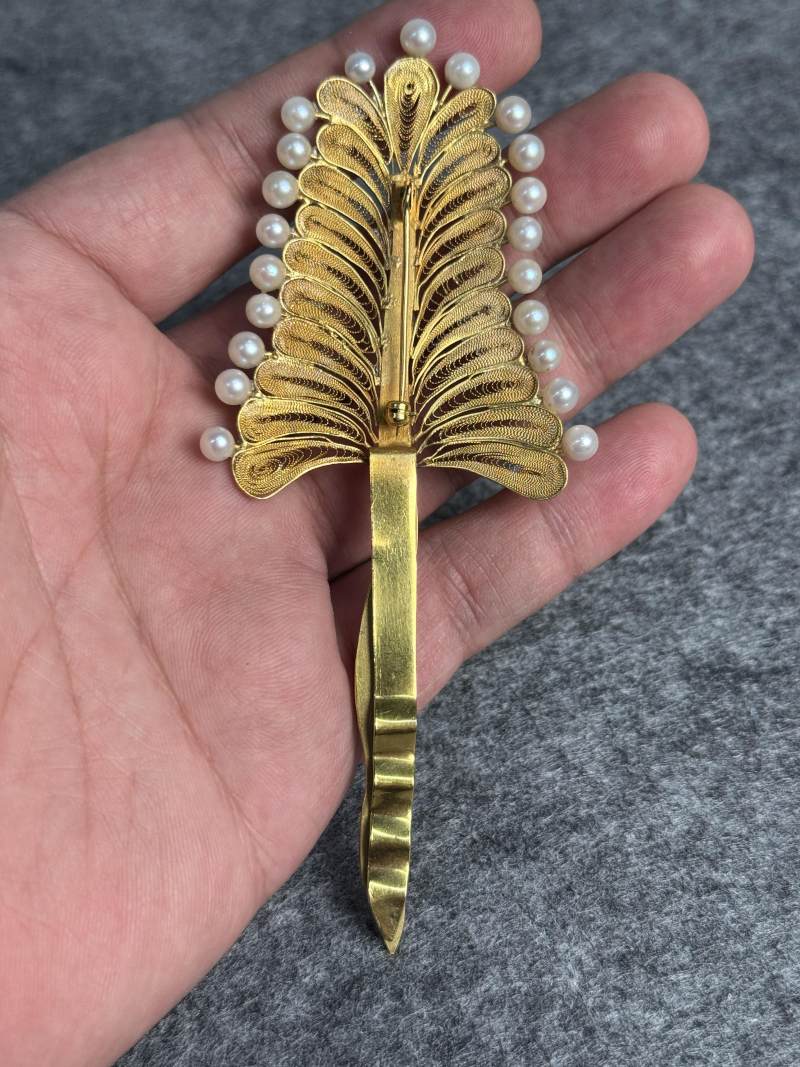 金質嵌珍珠髮簪 - 图3