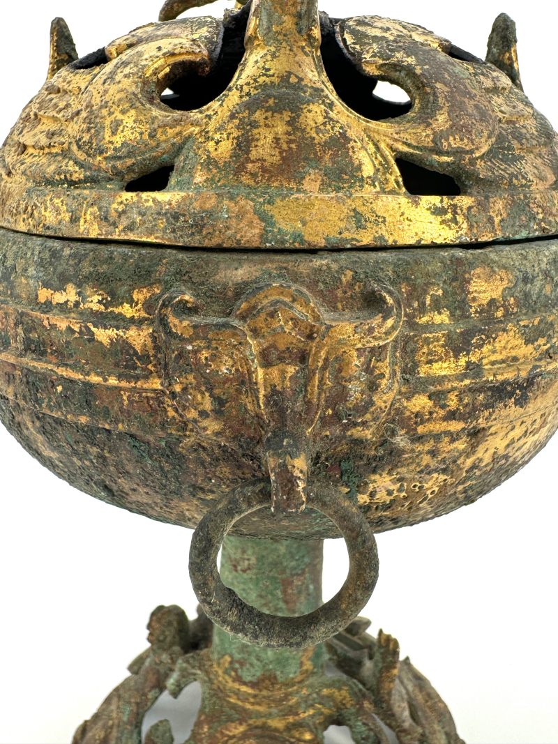 汉 铜鎏金镂空熏炉 - 图6
