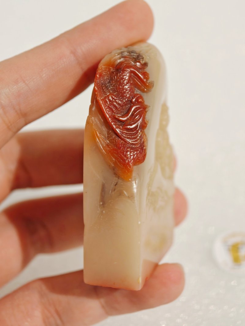 清 芙蓉石薄意雕吹箫引凤纹扁方印 - 图8